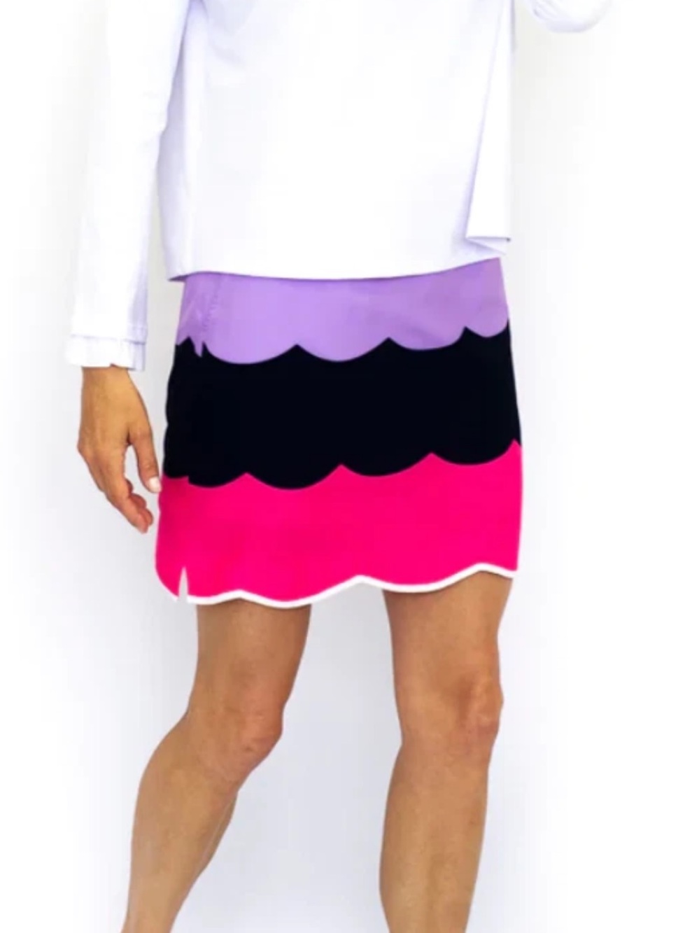 NWT Golftini Golf Skort Skirt Scalloped Colorblock Layer‎ Pink Purple White 6
